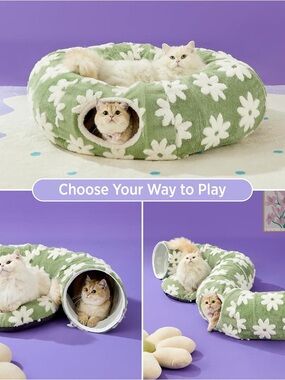 Lesure 2-in-1 Cat Tunnel Bed in the "Flower Garden Green". 33.5Lx33.5Wx10”. NWT